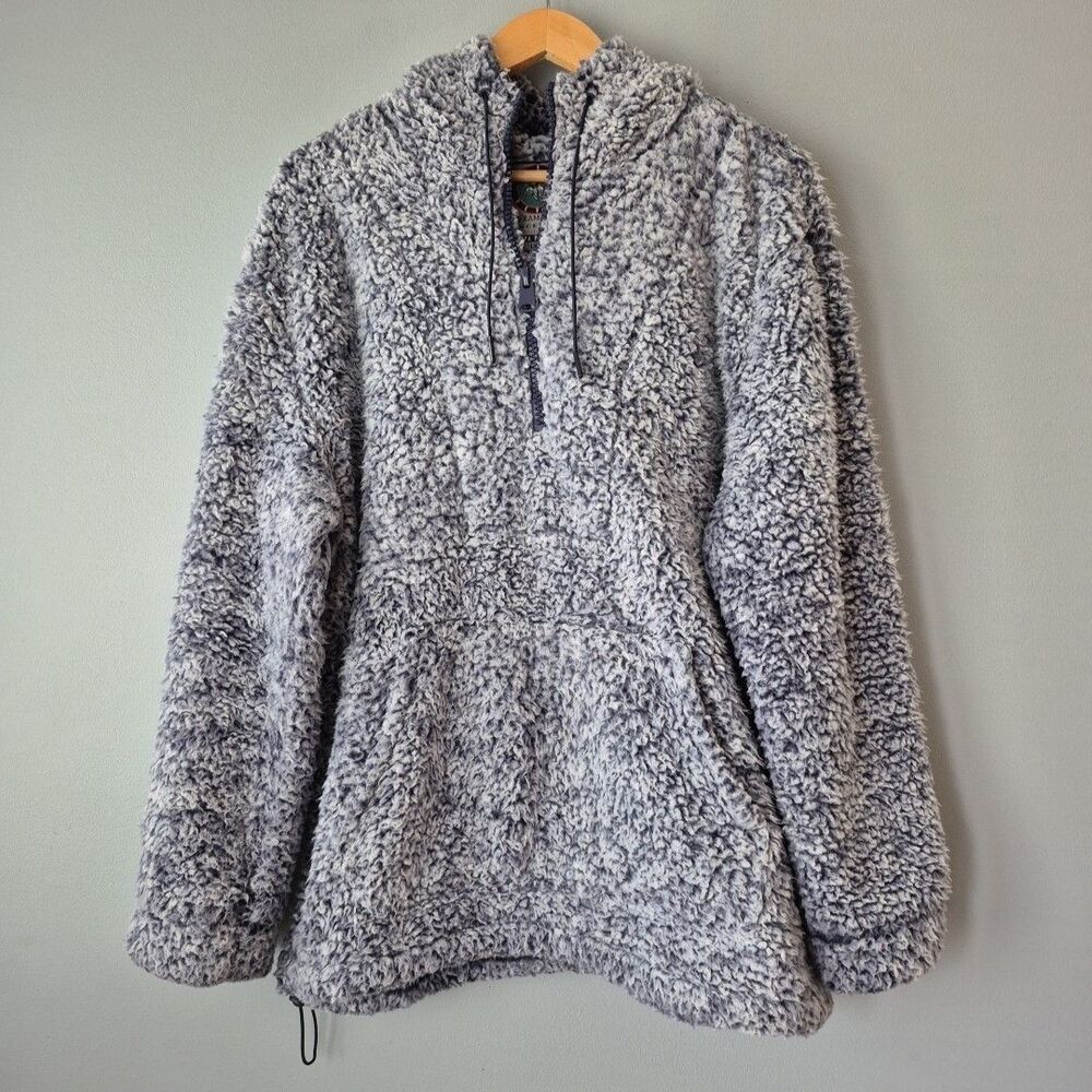 Cabin Fever by Ramatex Gray White Long Sleeve Sherpa Pullover Jacket Womens LRG